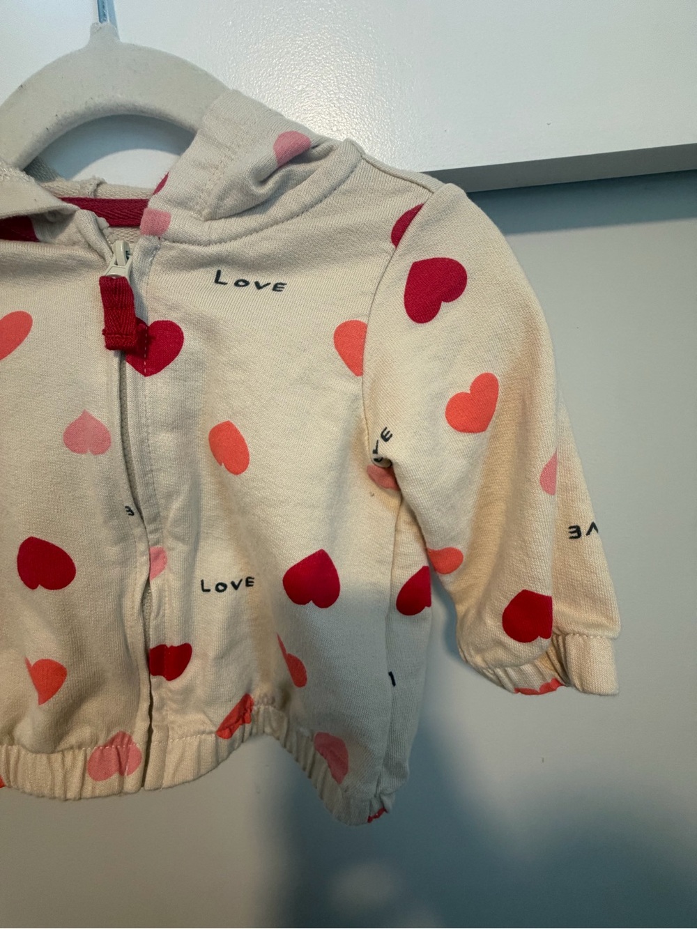 Carter's Cream Zip Hoodie with Pink & Red Heart Print - Picture 2 of 10